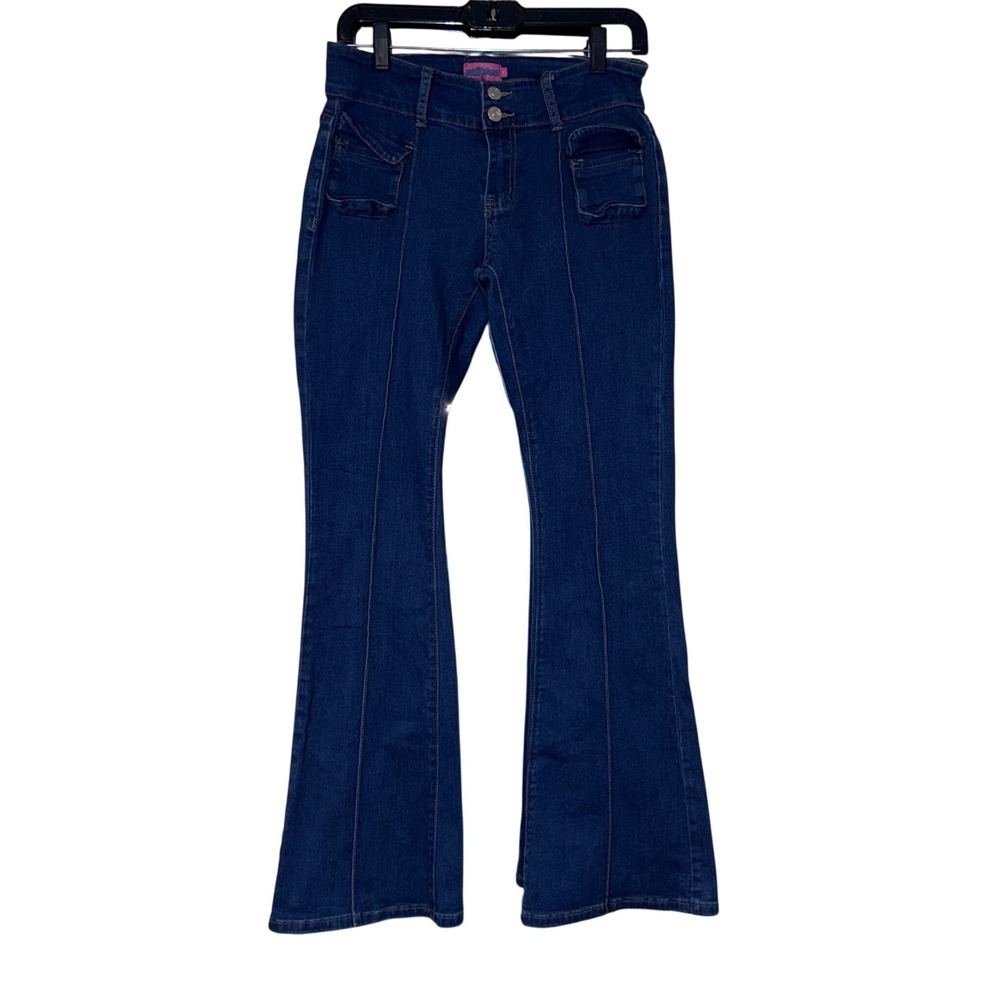 Edikted Retro High Rise Flare Jeans Womens Size M Dark Wash Cotton Blend